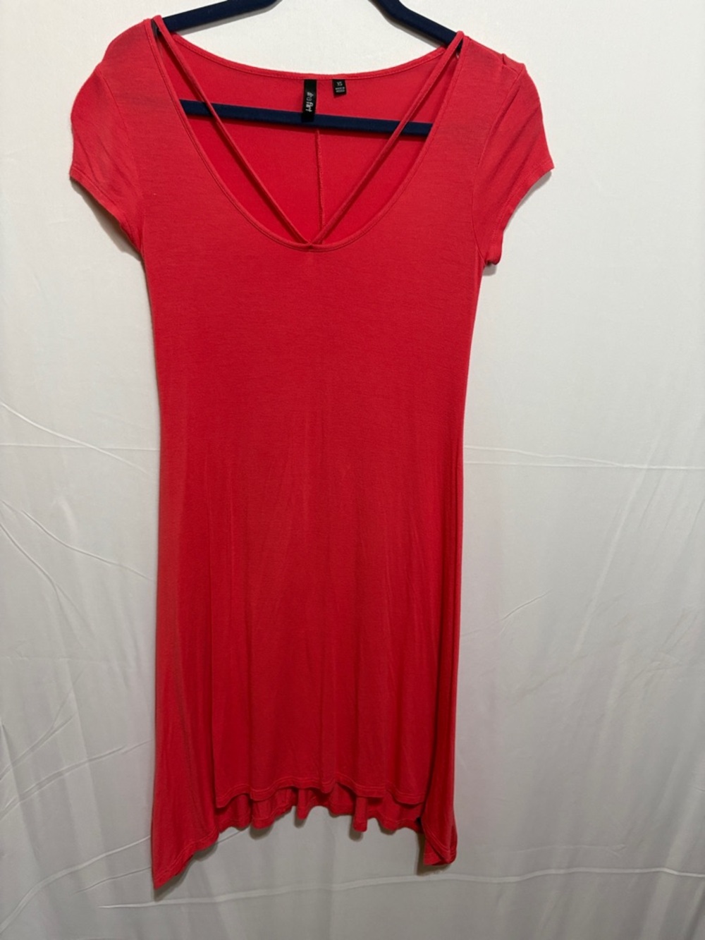 Simple Scoop Neck Short Sleeve Dress - Bright Coral Pink XS